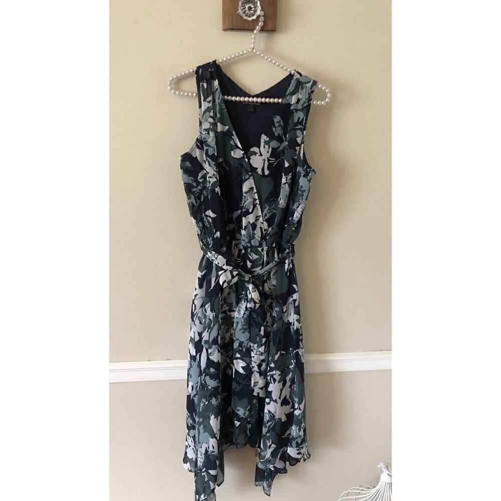 Banana Republic Womens Size XS Faux Wrap Floral Midi Dress Blue Green Sleeveless